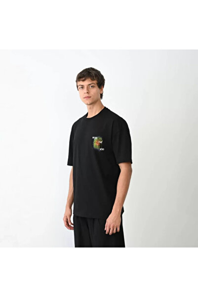 Wear Up Μπλουζάκι Unisex Crew Neck Printed Oversize - Μαύρο