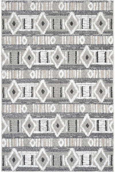 Cool Halı Adora Gri Pamuklu Halı Kilim Bohem Kabartmalı Yumuşak İnce Yazlık E...