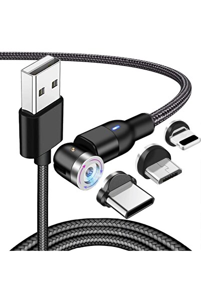 Timebox Cablu de date și încărcare rapidă, încărcare 3 în 1, rotație de 540 de grade, USB tip C, aplicație Lightning