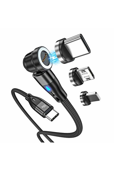 Timebox Cablu de date și încărcare rapidă 3 în 1, rotație de 540 de grade, în...