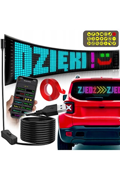 zola Digital LED RGB car screen, text and symbols, 34 x 9 cm, app, remote control, USB