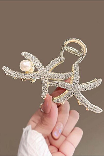 TAKIŞTIR Cataramă din metal cu detaliu de perle și piatră în formă de stea de...