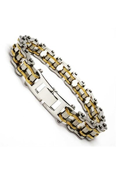 GWOMA سوار فولاذي - سلسلة دراجة نارية للرجال سوار فولاذي أصفر متوسط ​​السماكة