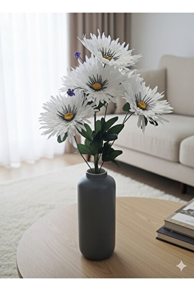 YAPAY ÇİÇEK DERYASI 7 dallı 50 cm büyük beyaz GERBERA ÇİÇEĞİev dekor saksı vazo