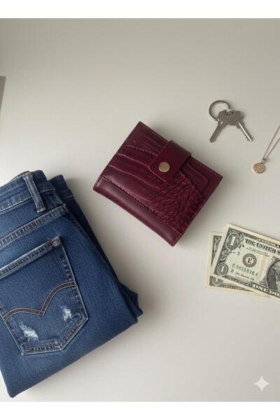 mirakuş Burgundy Cherry Red Wallet Buckle Leather Look Wallet Card Holder