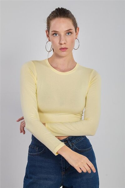 BARRELS AND OIL بودي نسائي بأكمام طويلة - أصفر فاتح