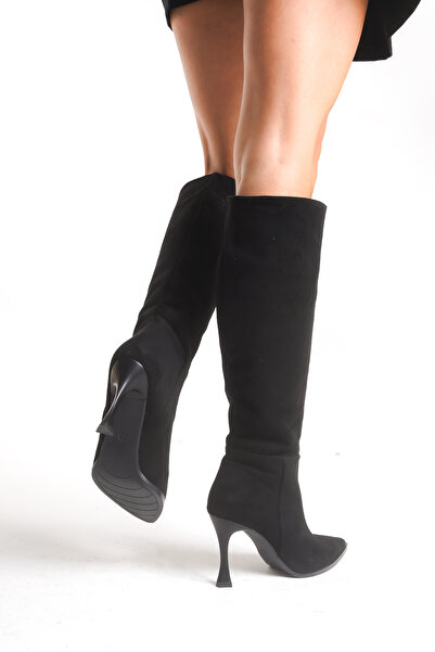 NITU Shoes Cizme cu toc înalt din piele intoarsa neagra