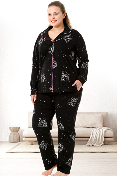 Bella Linda Buttoned Cotton Long Sleeve Plus Size Pajama Set
