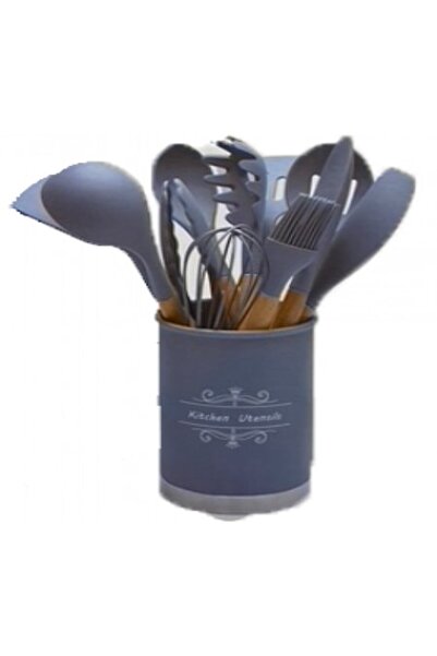 OEM Set 12 ustensile de bucătărie cu mâner din lemn, gri