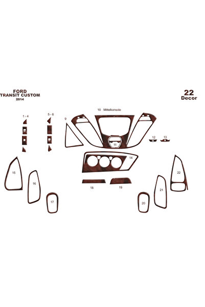 Marscockpitdesign 22 قطعة من طلاء البيانو الأسود لسيارة فورد ترانزيت كاستم