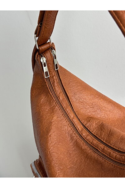 çantamgelsin Soft Faux Leather Tan Women's Bag Suitable for Hand Shoulder and Back Use