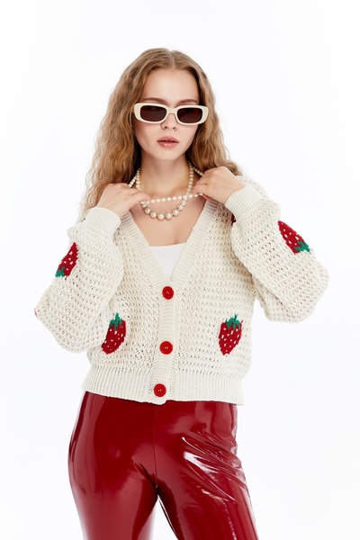 MA ananas Tricotaj cu model căpșuni Cardigan pentru femei