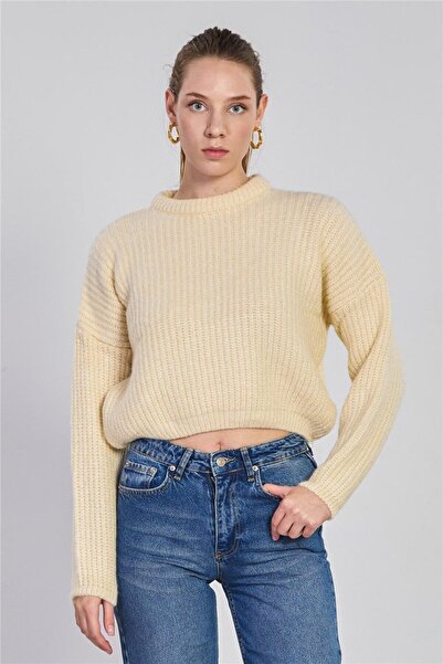 BARRELS AND OIL Women's Braided Crop Sweater - Stone Color