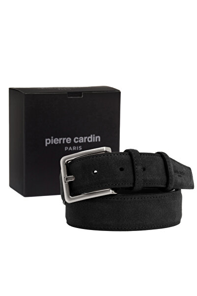 Pierre Cardin حزام رجالي من جلد الغزال الأسود (العرض 3.5 سم) PC01009S5S