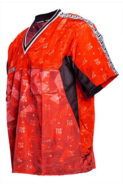 Top Ten V-neck T-shirt, "Prism", Top Ten, Red, M