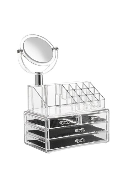 ASHOP Organizator de cosmetice și bijuterii cu oglindă și sertare + breloc gr...