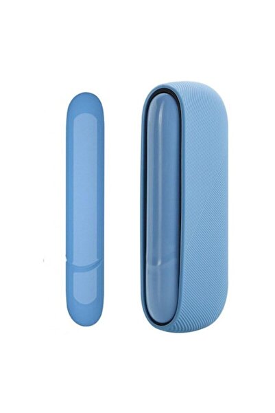Bibilel Set Husa si Capac pentru iQOS 3 Duo, Silicon, Tweed Design, Albastru