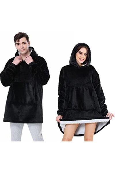 HYT Set of 2 Hoodie Blanket with Hood and Sleeves, Unisex, Black – Thermal Comfort for Home