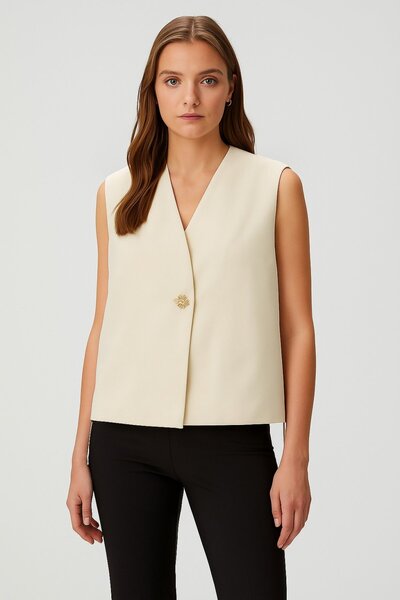HAKKE Stylish Buttoned Belted Woven Vest