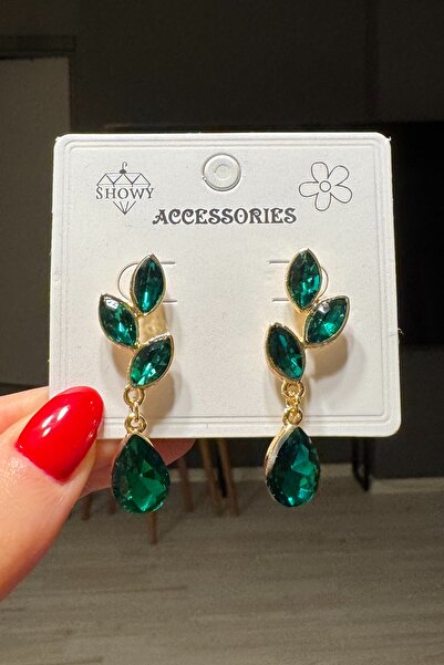 C&E Design Kadın Zümrüt Yeşili Zirkon Taşlı Parlak Premium Küpe Seti