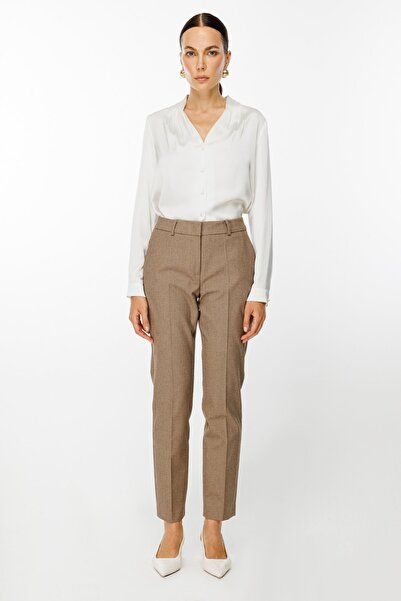 Ekol Desenli Kumaş Pantolon Camel 4041