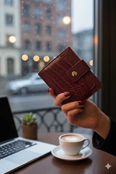 mlio Burgundy Multi-Compartment Wallet Buckle Leather Look Wallet Card Holder