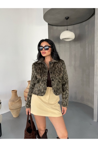 Friday Mood Дамско късо яке от вълна с леопардов принт