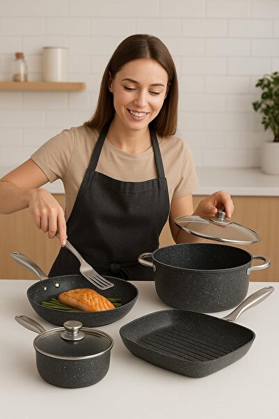 Karpentone طقم أواني طهي كاربنتون، 8 قطع من أواني الطهي غير اللاصقة المطلية بالرخام الفاخر، من ستوفويل فورجيه كوك
