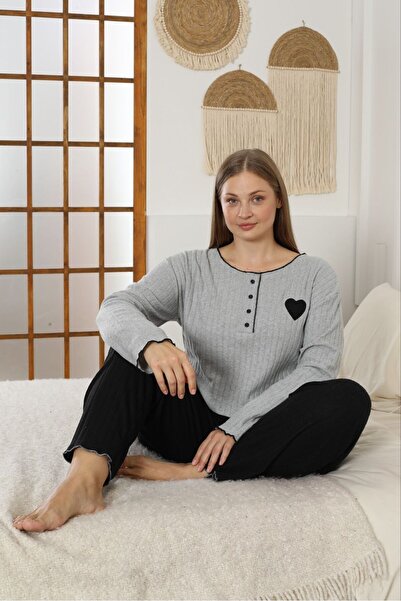 FORVENS Σετ πιτζάμες με κέντημα από βαμβακερό σχέδιο καρδιάς σε μεγάλο μέγεθος