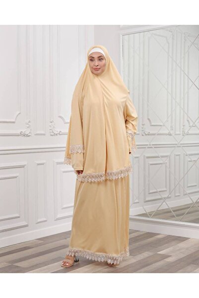 ALDAİR Double Piece Women's Hijab Embroidered Prayer Dress Anti-Sweat Sendy Fabric 800 Grams