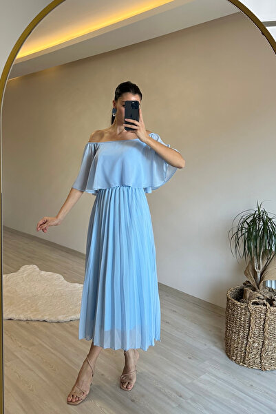 Neşeli Butik rochie midi din șifon cu pliuri, cu umăr deschis, pentru femei, NM006