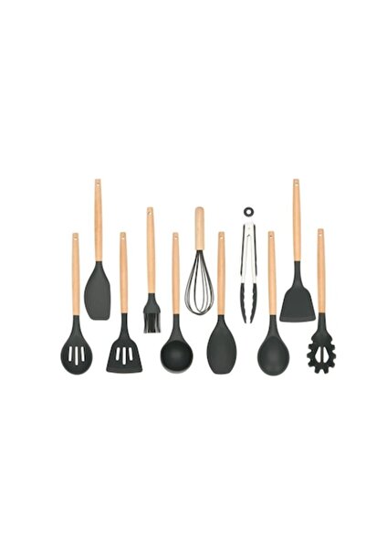 Telemag Set 11 ustensile de bucătărie, antiaderente, silicon, mâner din lemn ...