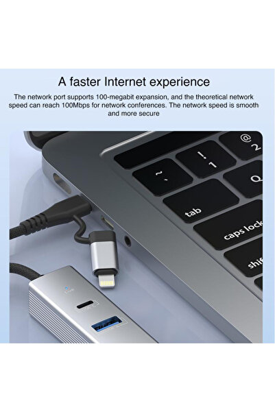 Coverzone Alüminyum 3in1 Ethernet Adaptör 100Mbps, USB-C & USB-A, WLAN, Klavye & Kulaklık Desteği | LC-31L