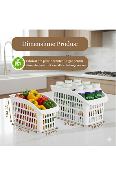 Köken Set 2 Organizatoare frigider, pentru cămară, frigider, plastic PP fără BPA, alb, 18x30x17cm