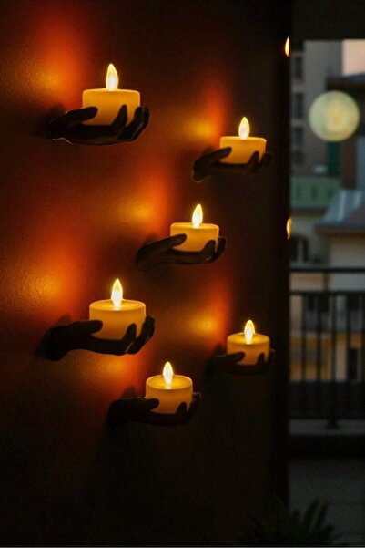 DNRYSL 5’li El Figürlü Duvar Elektronik Mumluk Seti, Dekoratif Mumluk, Mum Hediyeli 12x9 cm.