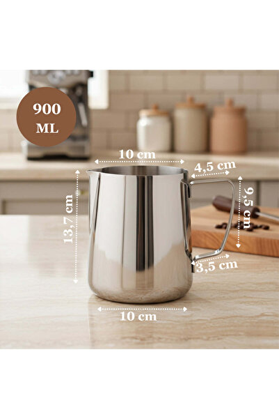 Köken Graduated Milk Frothing Cup, Professional Stainless Steel Pitcher, 900ml, Barista Cappuccino Art