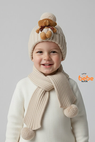 Trend Bebe Butik Set de 2 eșarfe tip beretă cu detalii ursuleț de pluș, din b...