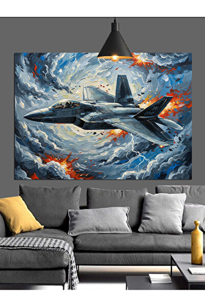 Tablo Mega F-16 veya Savaş Uçağı (Jet) Dekoratif Kanvas - Mdf Ahşap Tablo