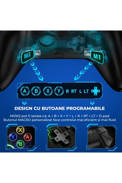 Timebox Wireless Controller, RGB, 9 Color LED, Adjustable Turbo, Vibration, Gyroscope Sensor, Type C Connec