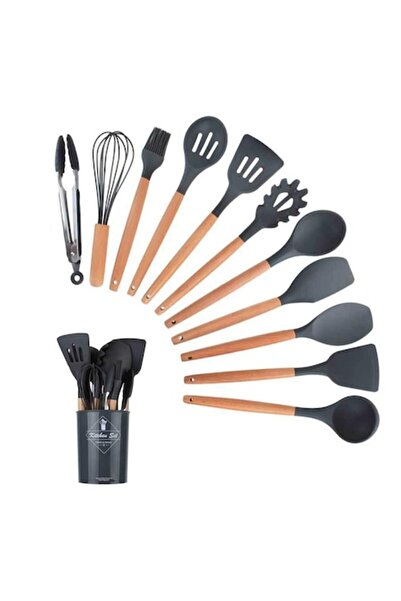 OEM Σετ 12 Μαγειρικά Σκεύη Μαύρα Αντικολλητικά Σιλικόνης και Ξύλου