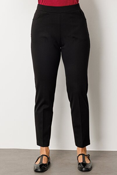 Ekol Women's Plus Size Lace Trimmed Skinny Pants 1087 Black