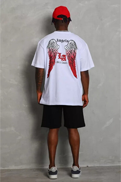 Wear Up Tricou unisex cu imprimeu supradimensionat cu decolteu - alb