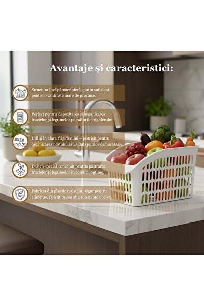 Köken Set 2 Organizatoare frigider, pentru cămară, frigider, plastic PP fără BPA, alb, 18x30x17cm