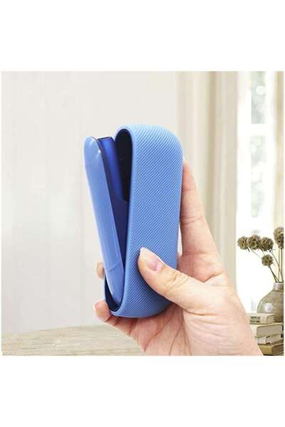 Bibilel Set Husa si Capac pentru iQOS 3 Duo, Silicon, Tweed Design, Albastru