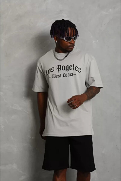 Wear Up Tricou unisex cu imprimeu supradimensionat cu decolteu - gri