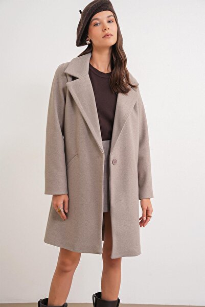 Mixray 3802 Women's Single Button Cashmere Coat Mink