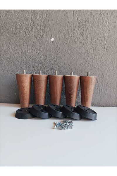 Dijital Bazar 10 CM KONİK AHŞAP AYAK 5 Lİ CEVİZ