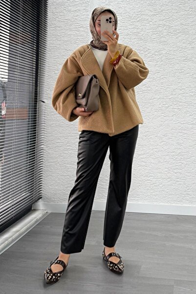 MELEK ARAZ Premium Havuç Kesim Deri Pantolon – Siyah