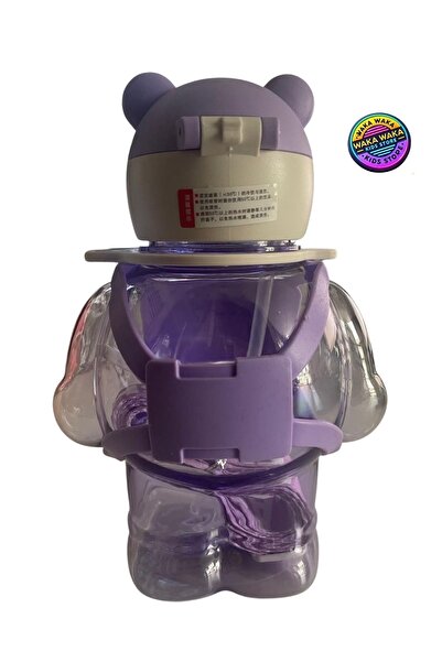 ww waka waka kids store Happy Mini-Cool Teddy Bear Shaped Children's Water Bottle 500 ml Colorful Transparent Water Bottle with Strap