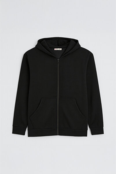 Mixray 2025 Дамска суитшърт с качулка и цип, модел Basic, от модал, черна